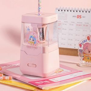 得力(deli)电动文具套装学习礼包儿童礼物电动削笔机橡皮擦吸尘器套装(粉色)3-6年级VG10